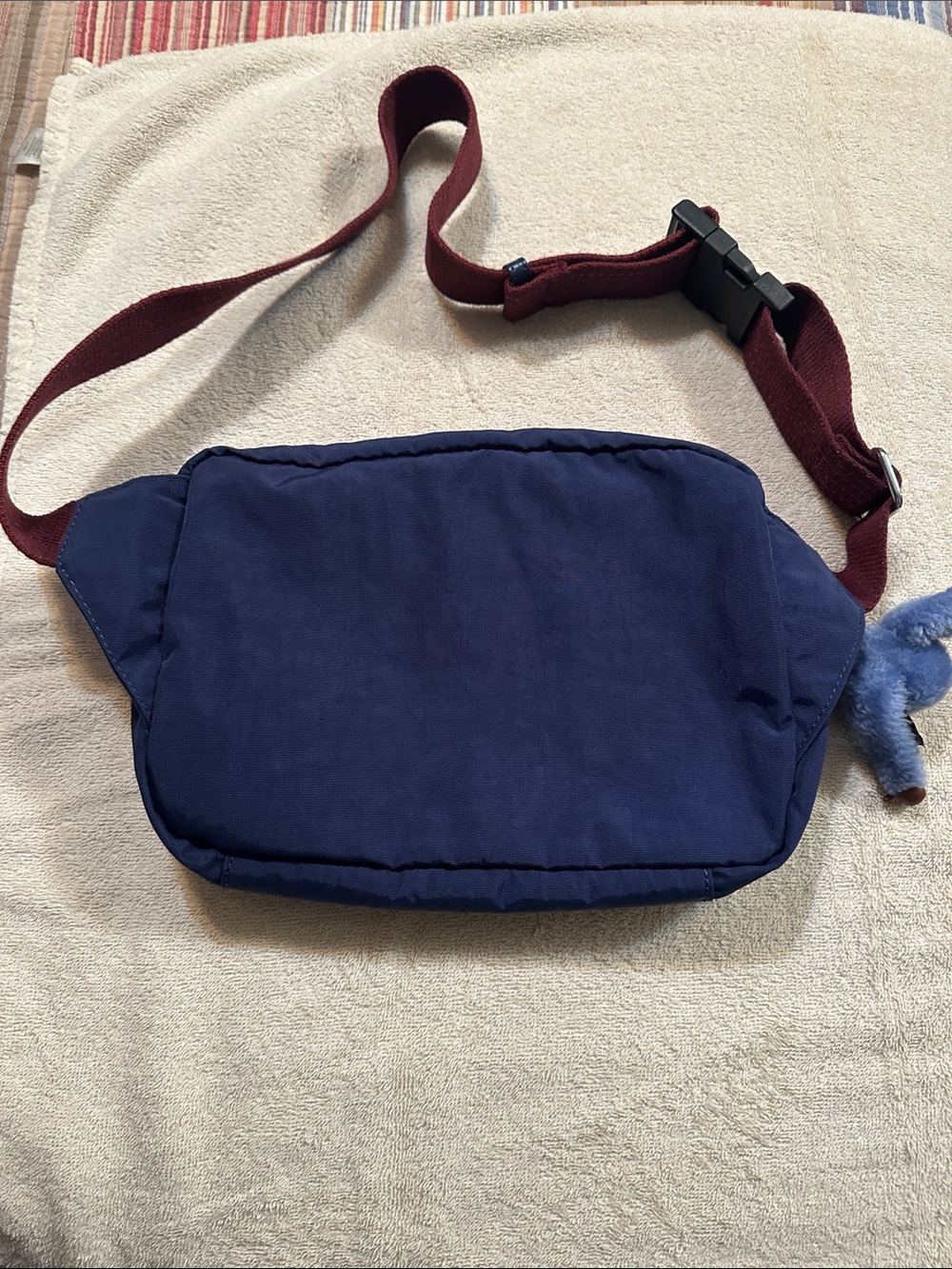 Kipling Navy and Pink Crossbody Bag with Burgundy Strap - Picture 2 of 10